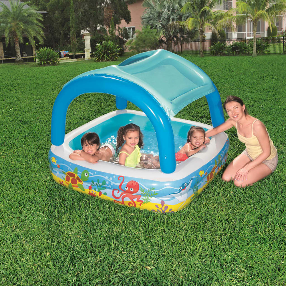 Piscine de jeu avec auvent bleu 140x140x114 cm 52192
