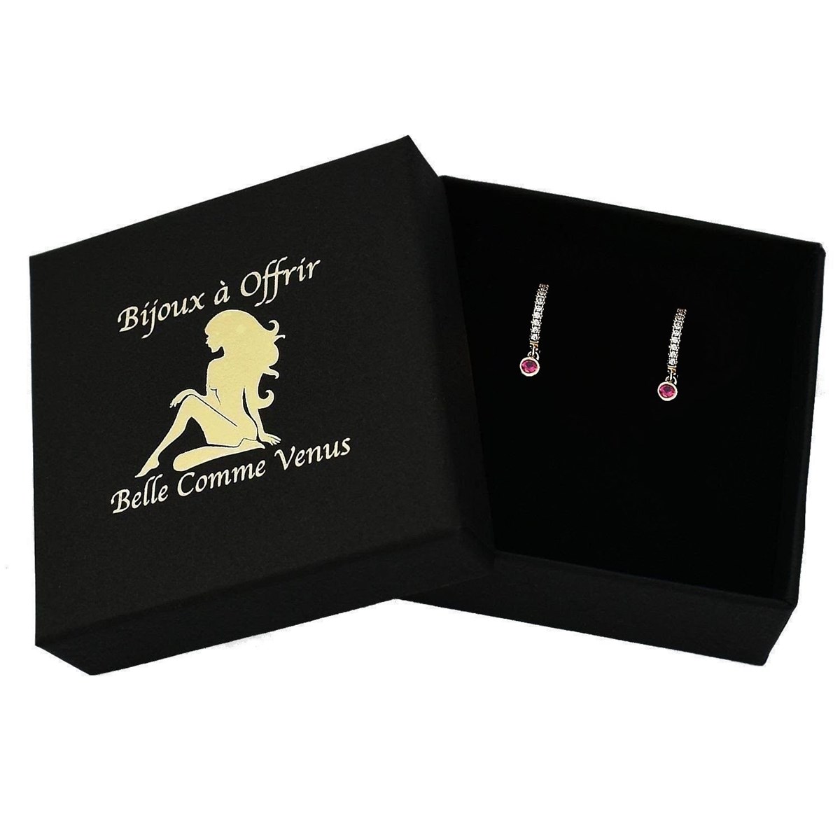 Boucles d'oreilles mini créole sertie d'oxyde de zirconium rose Plaqué or 750 3 microns