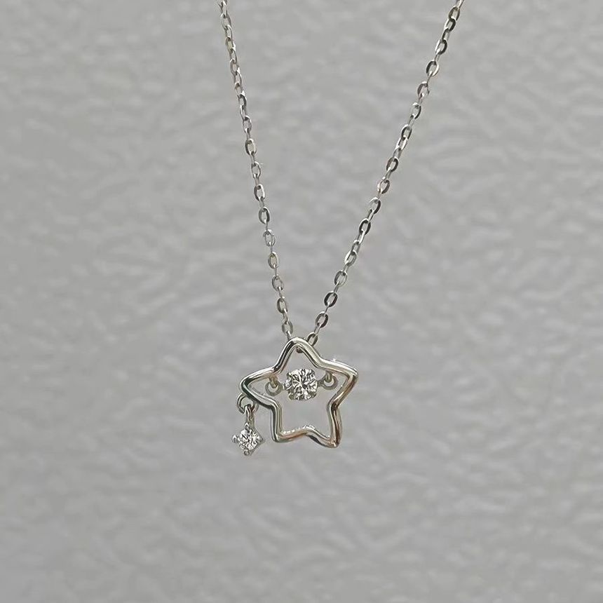 Hansha - Stervormige strass hanger, sterling zilveren ketting