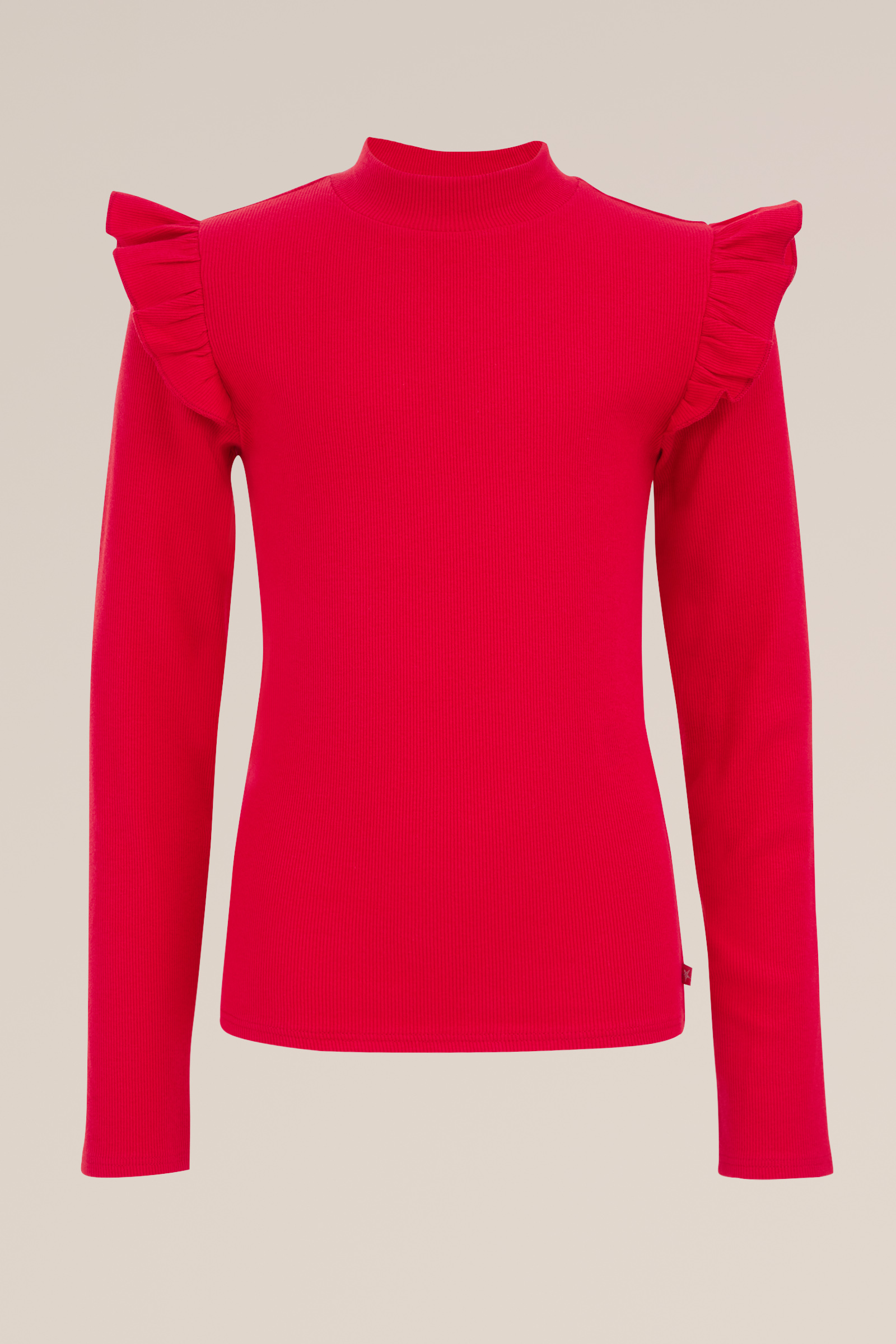 Meisjes geribd T-shirt met ruches WE Fashion Rood