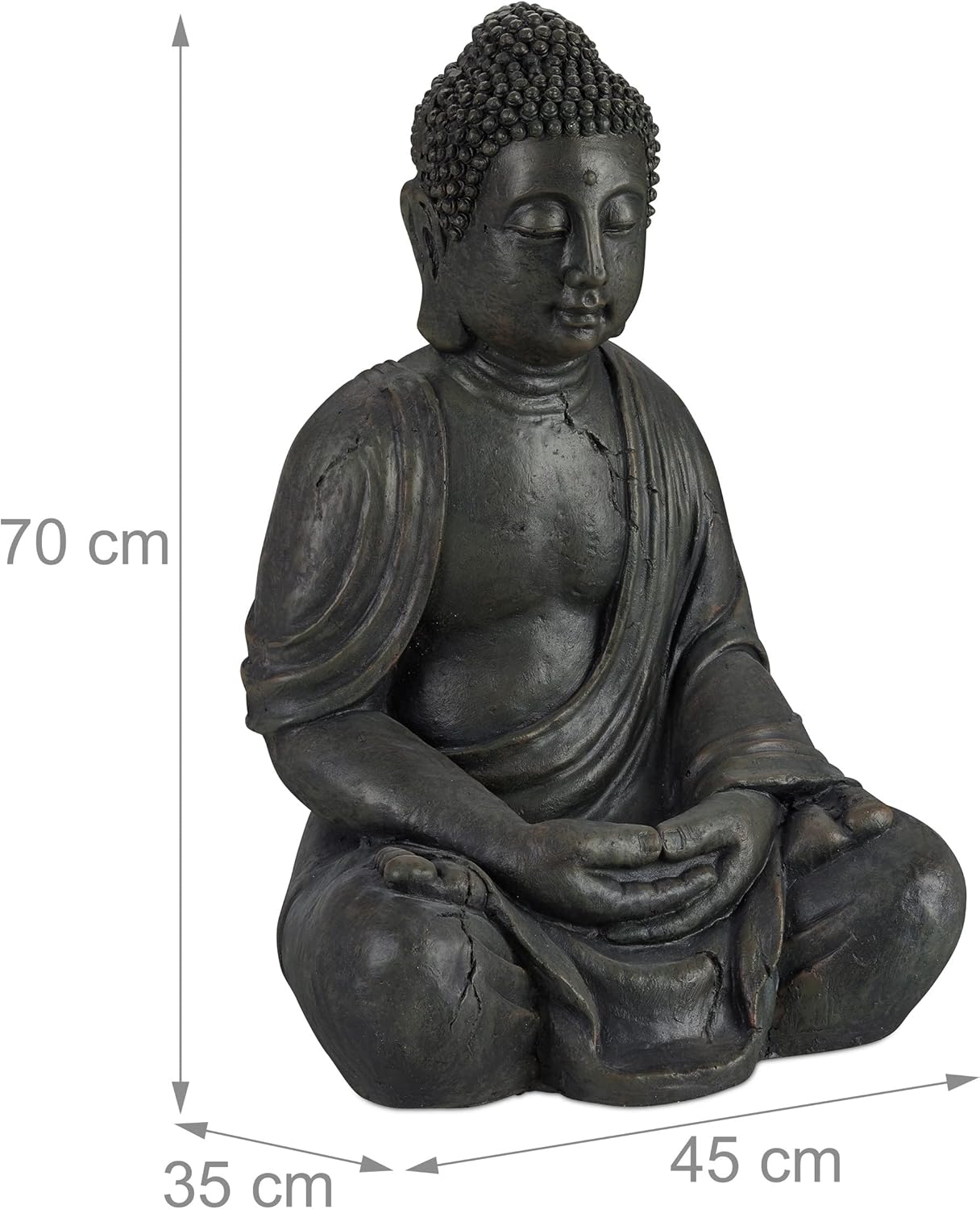 Relaxdays Buddha Figur sitzend, XL 70 cm, Gartenfigur, Dekofigur Wohnzimmer, wetterfest & frostsicher, dunkelgrau