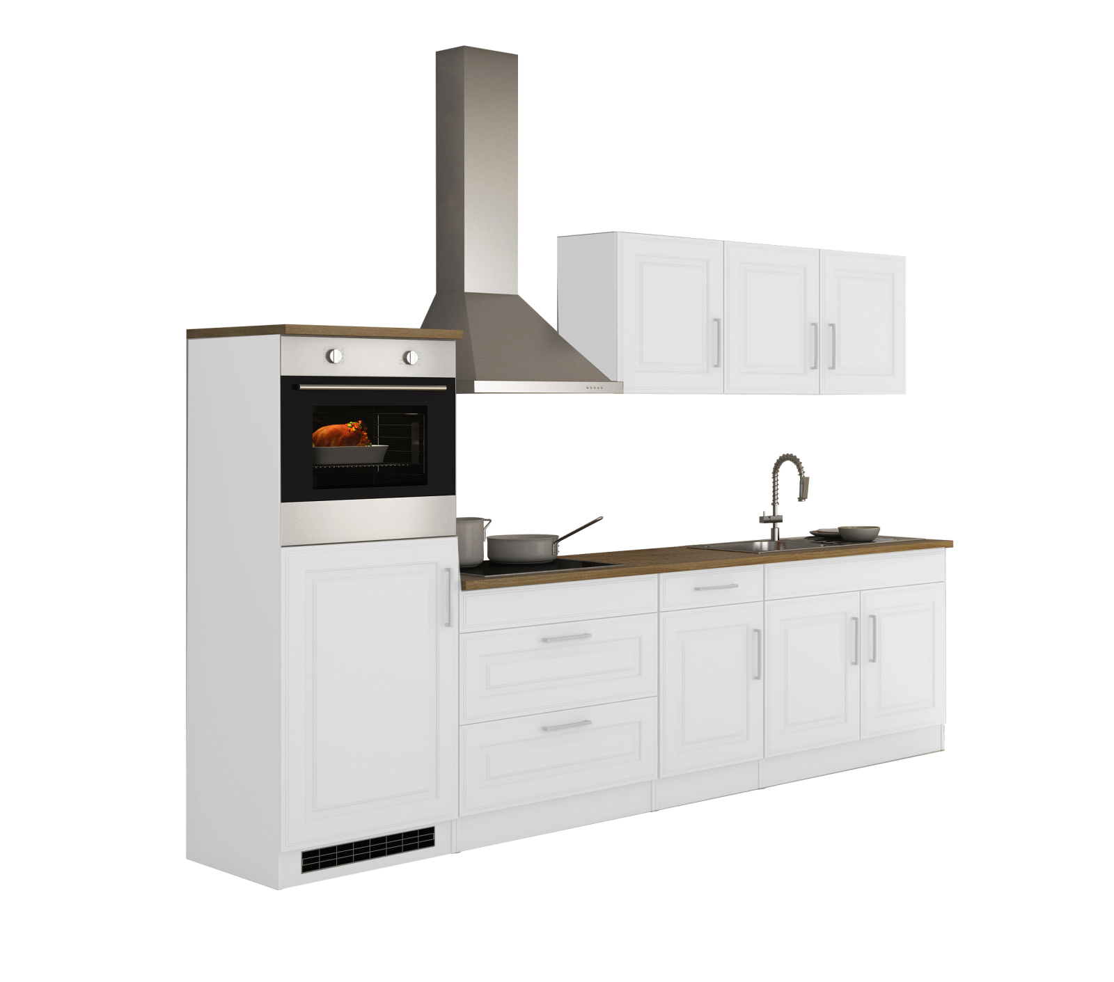 Küchenzeile BOLOGNA - weiß - Eiche Sonoma - mit E-Geräten - 290 cm