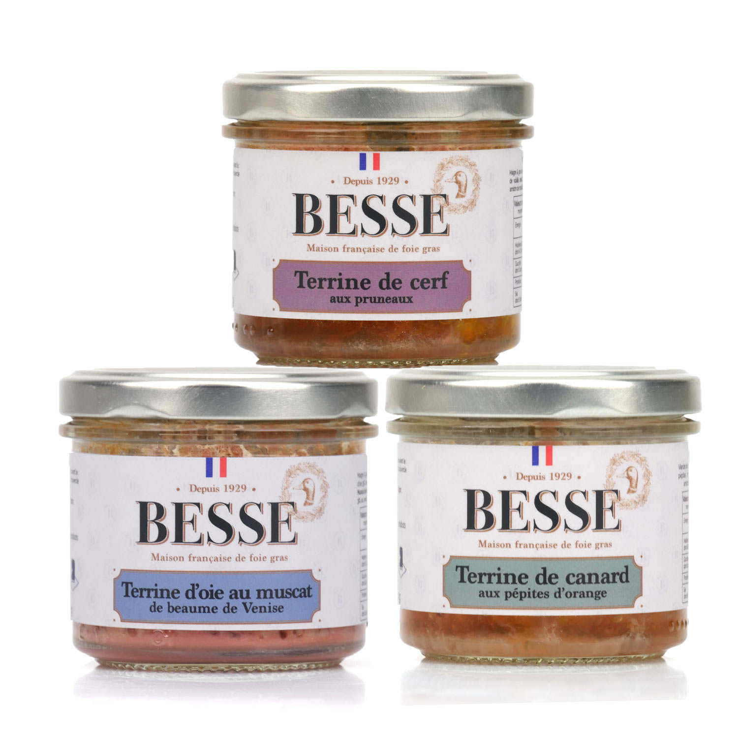 Terrines : Cerf/pruneaux, Magret d'Oie/Muscat, Canard/orange
