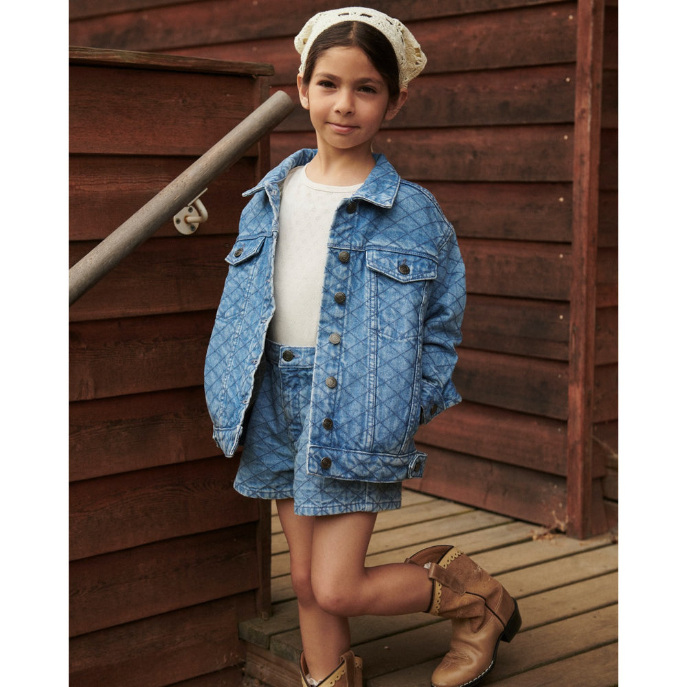 Køb COPENHAGEN COLORS Lt. Washed Blue Quilt Organic Quiltet Denim Shorts