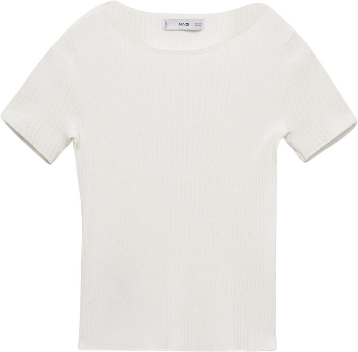 MANGO Short-sleeve knitted t-shirt Natural white