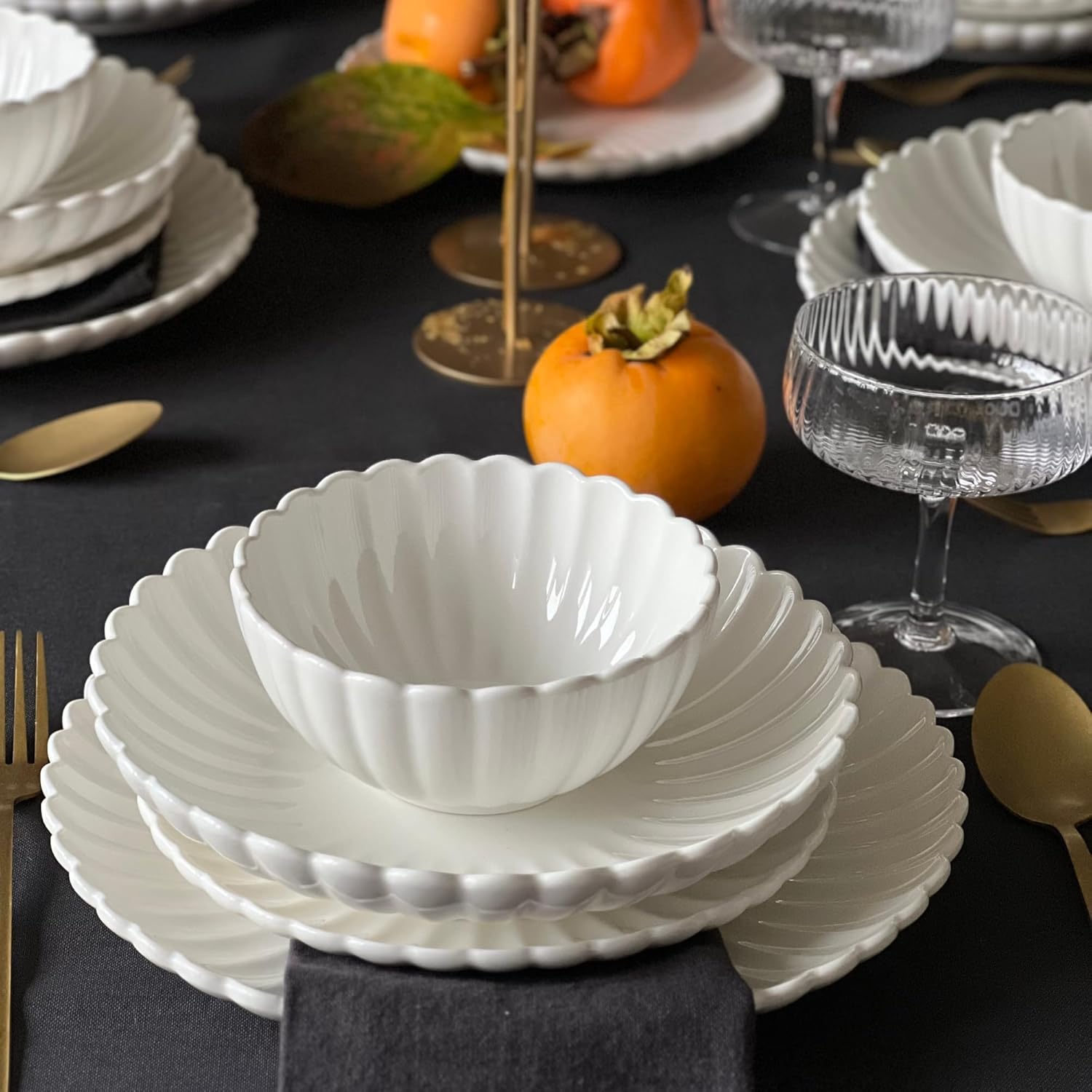 Zoha Porzellan Tellerset 6 Personen, 24-teiliges Teller Set, Kombiservice modern, Essgeschirr spülmaschinenfest & mikrowellenfest, Dish Set mit modernem Design, Tafelservice - Essservice