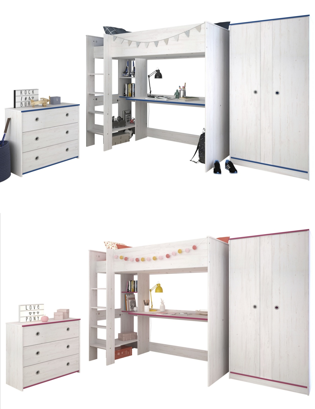 3-teiliges Kinderzimmer SMOOZY - weiß - 90x200 cm