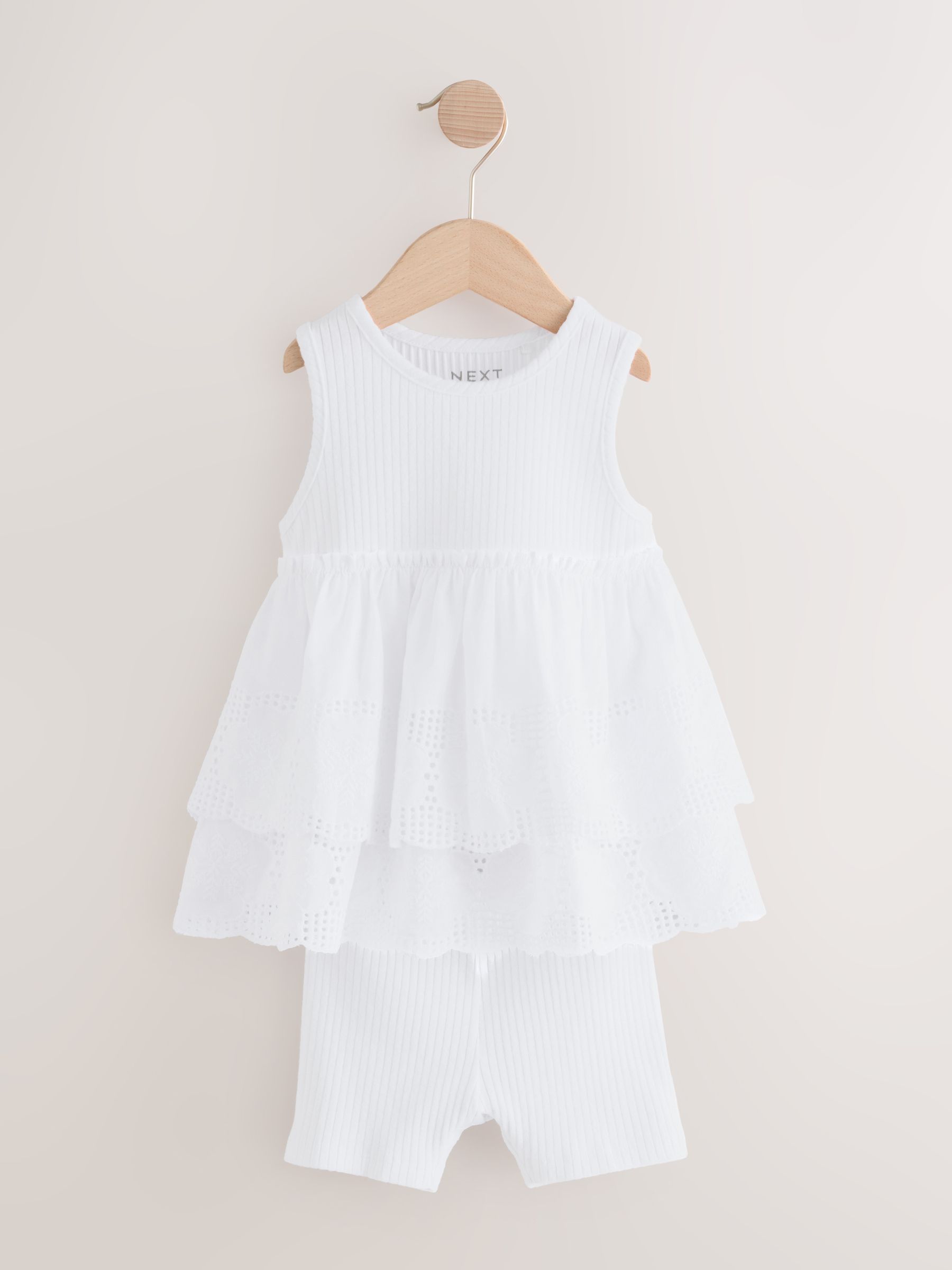 Crème - Set van broderiehemdje en fietsbroek (3mnd -7jr)