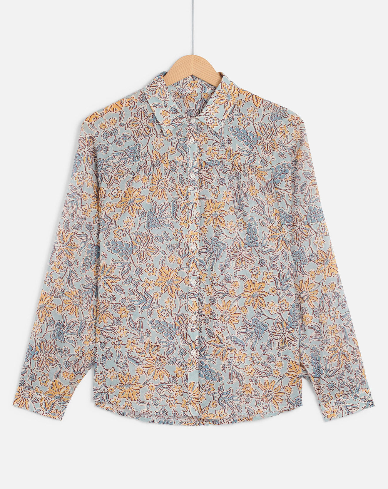 Caroll Chemise en Voile de Coton Céleste imprimée céladon