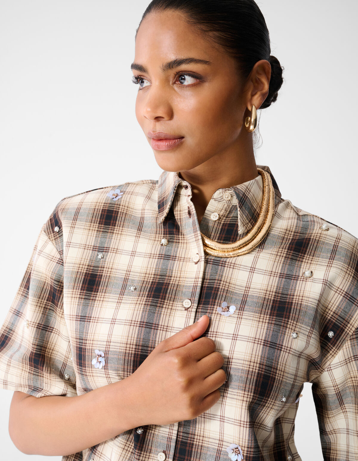 Ruiten Beaded Blouse Bruin