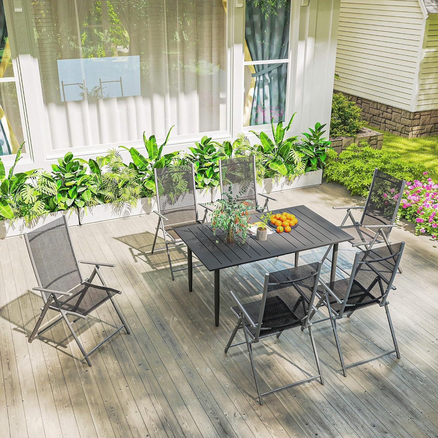 Outsunny Gartentisch 150x90cm, Wetterfest Balkontisch aus Stahl, Balkontisch mit Schirmloch Lamellendesign Outdoor Campingtisch Beistelltisch, rechteckig Terrassentisch für Garten Balkon Schwarz