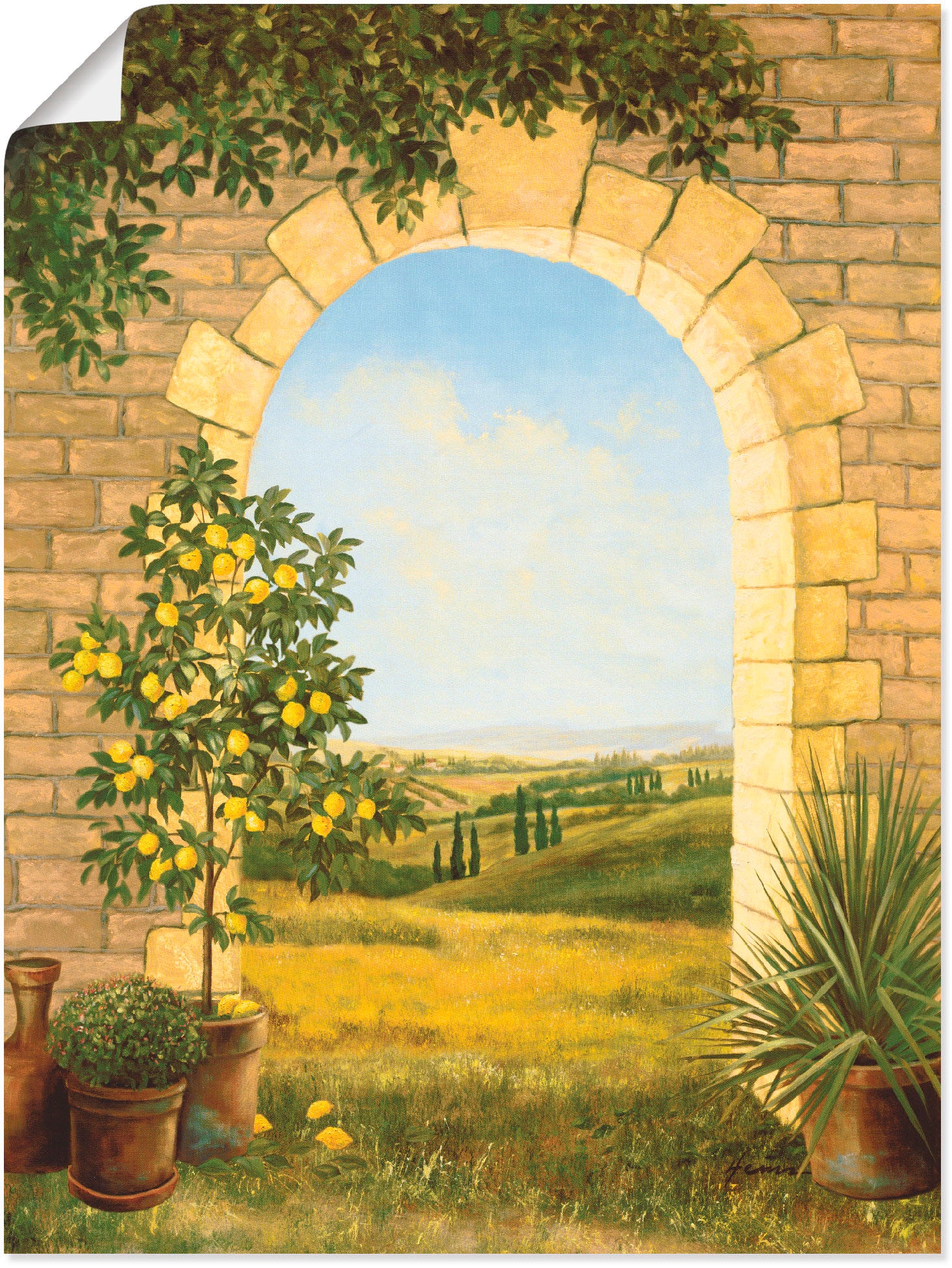 Artland Wandbild »Zitronenbaum vorm Torbogen II« Fensterblick 1 Stk. tlg. als Alubild, Outdoorbild, Leinwandbild, Poster in verschied. Grössen