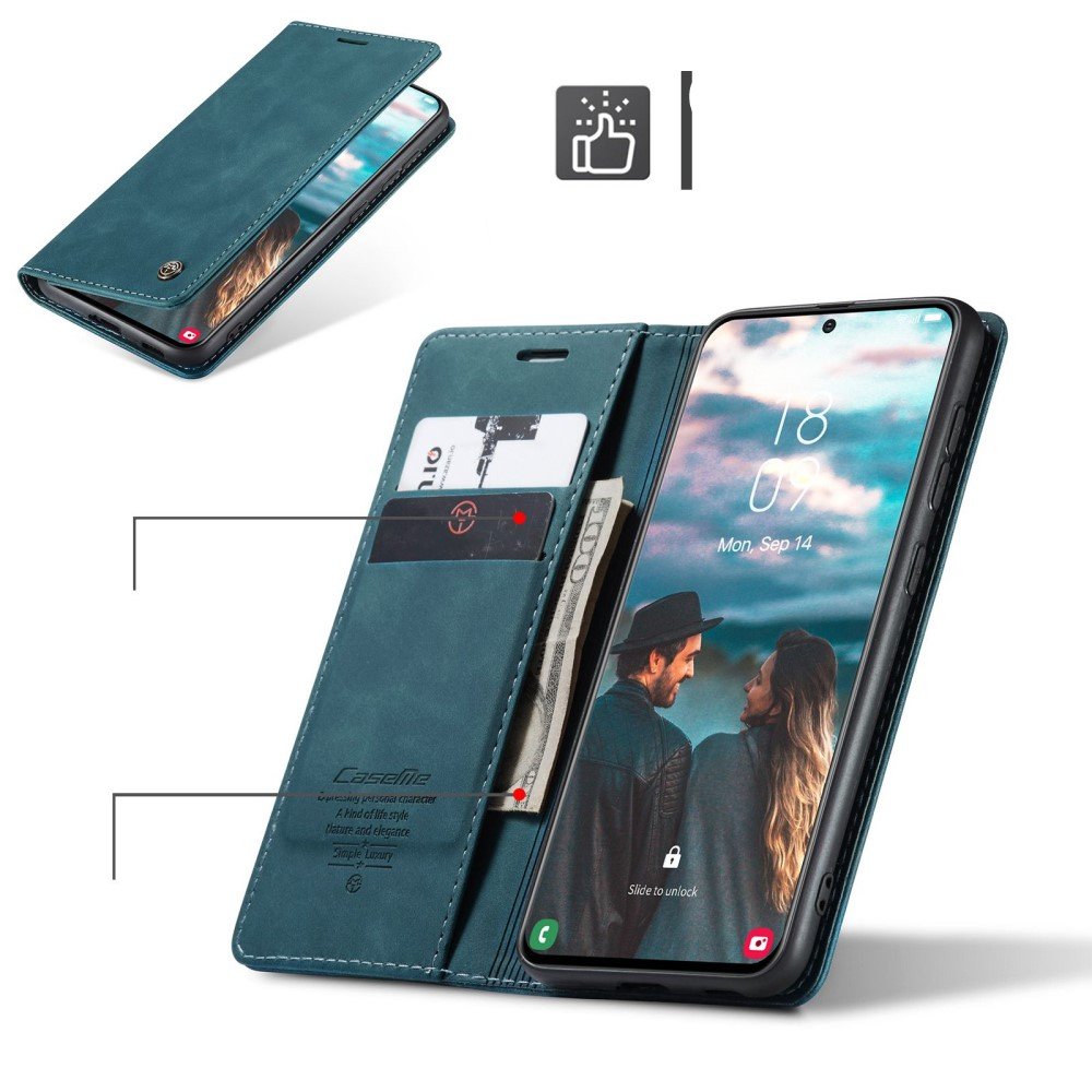 Samsung Galaxy S21 FE 5G Leder Tasche Flip Wallet Etui mit Kartenfächern - Blaugrün