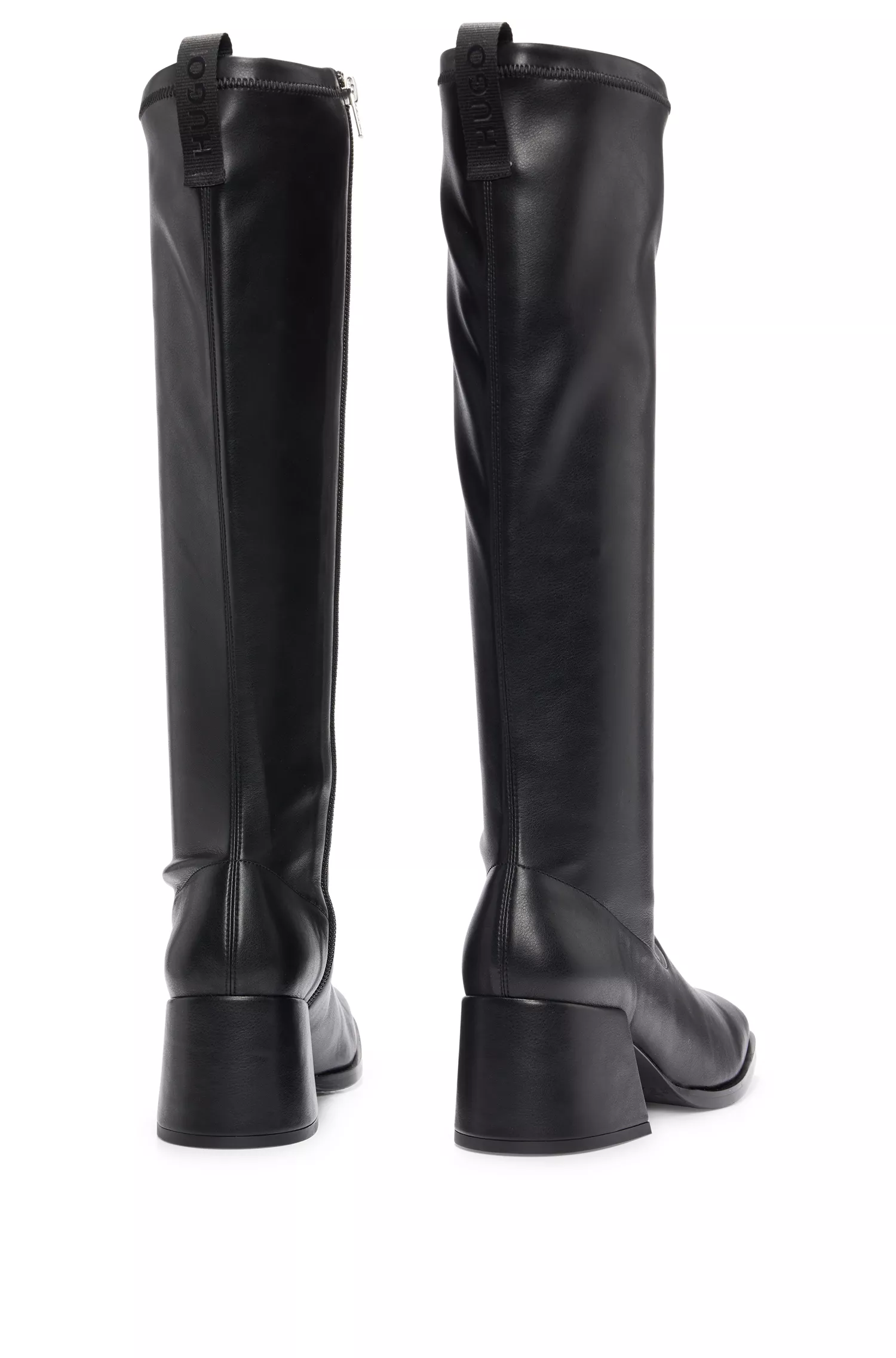 Botas HUGO vermelhas de cano alto com salto bloco em tecido revestido.
