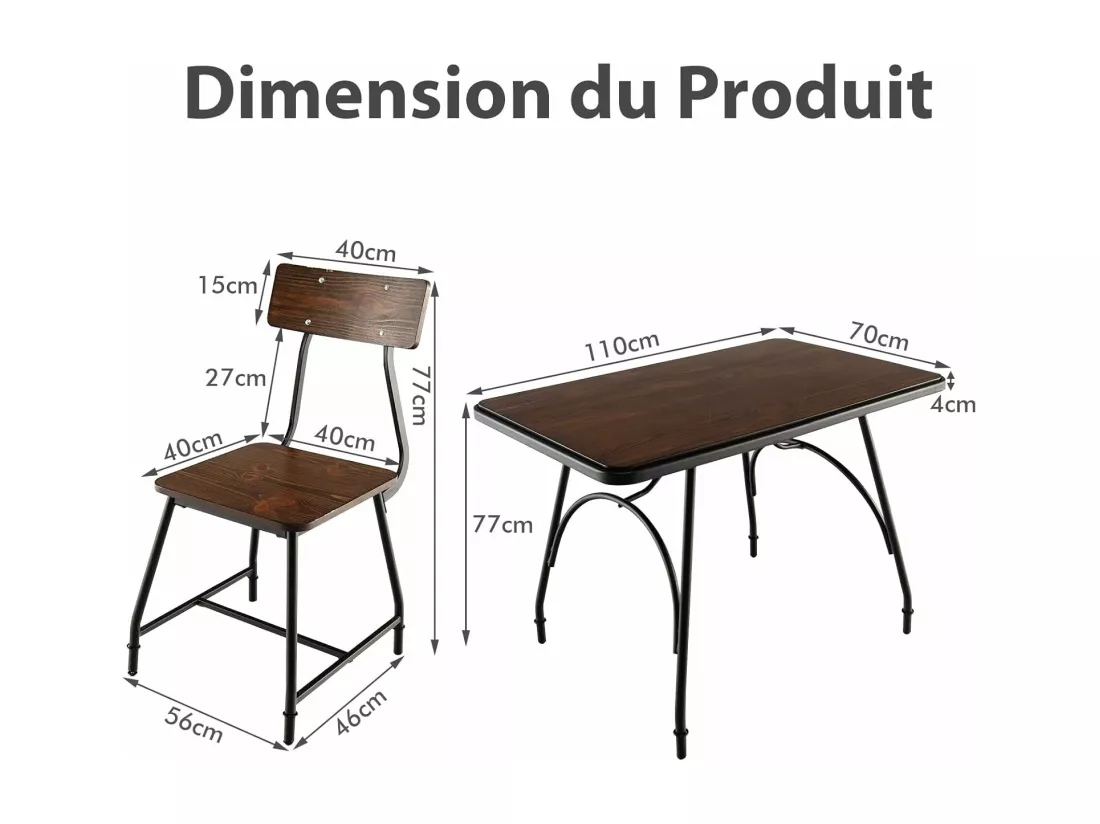 Table de Cuisine Rectangulaire, avec Structure en Métal, pour Cuisine, Coin Repas, Restaurant, Marron (1 Table)