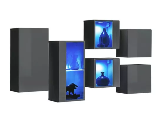 Ensemble meubles de salon SWITCH SBIV – Gris brillant – LED intégrées & système Push to Open