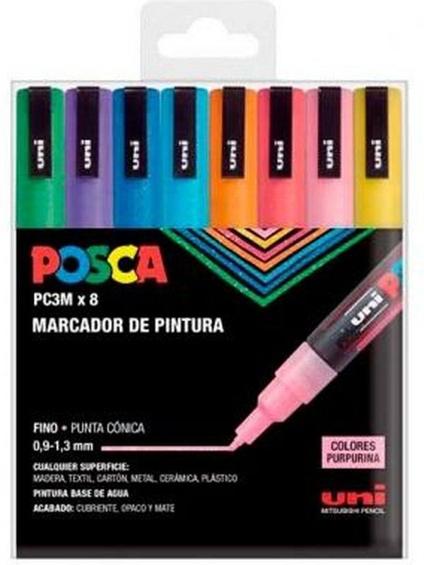Posca - PC 3M - Waterverfmarkers - 8 Stuks - Glitter - Oplaadbaar