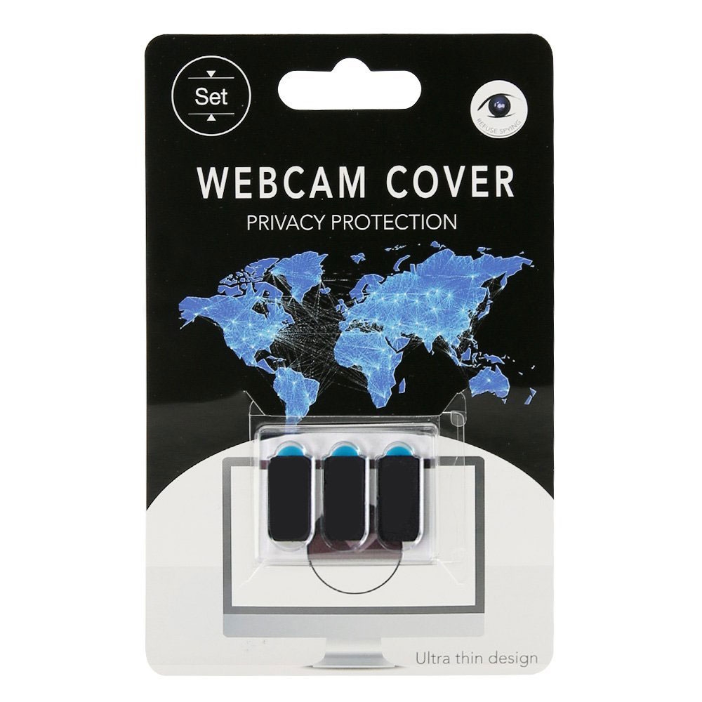 (3er Set) Privatsphären Kamera Abdeckung Webcam Cover Schutz Sticker mit Slider (Eckig) - Schwarz