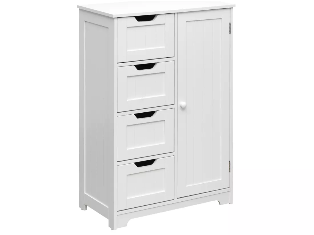 Meuble de salle de bain Moderne 4 Tiroirs 1 Porte Bois Blanc