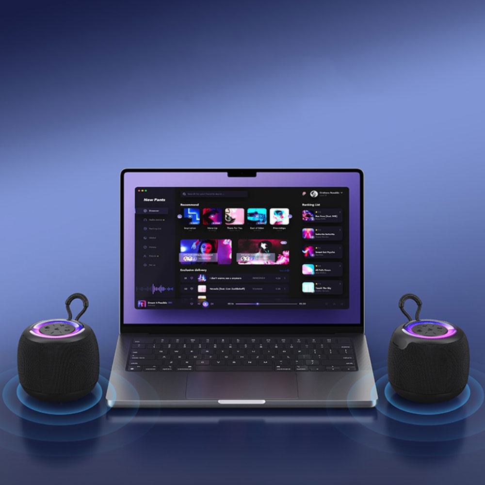 Portable Wireless Bluetooth 5.3 Mini Lautsprecher mit RGB Beleuchtung (US-YX014) - Schwarz