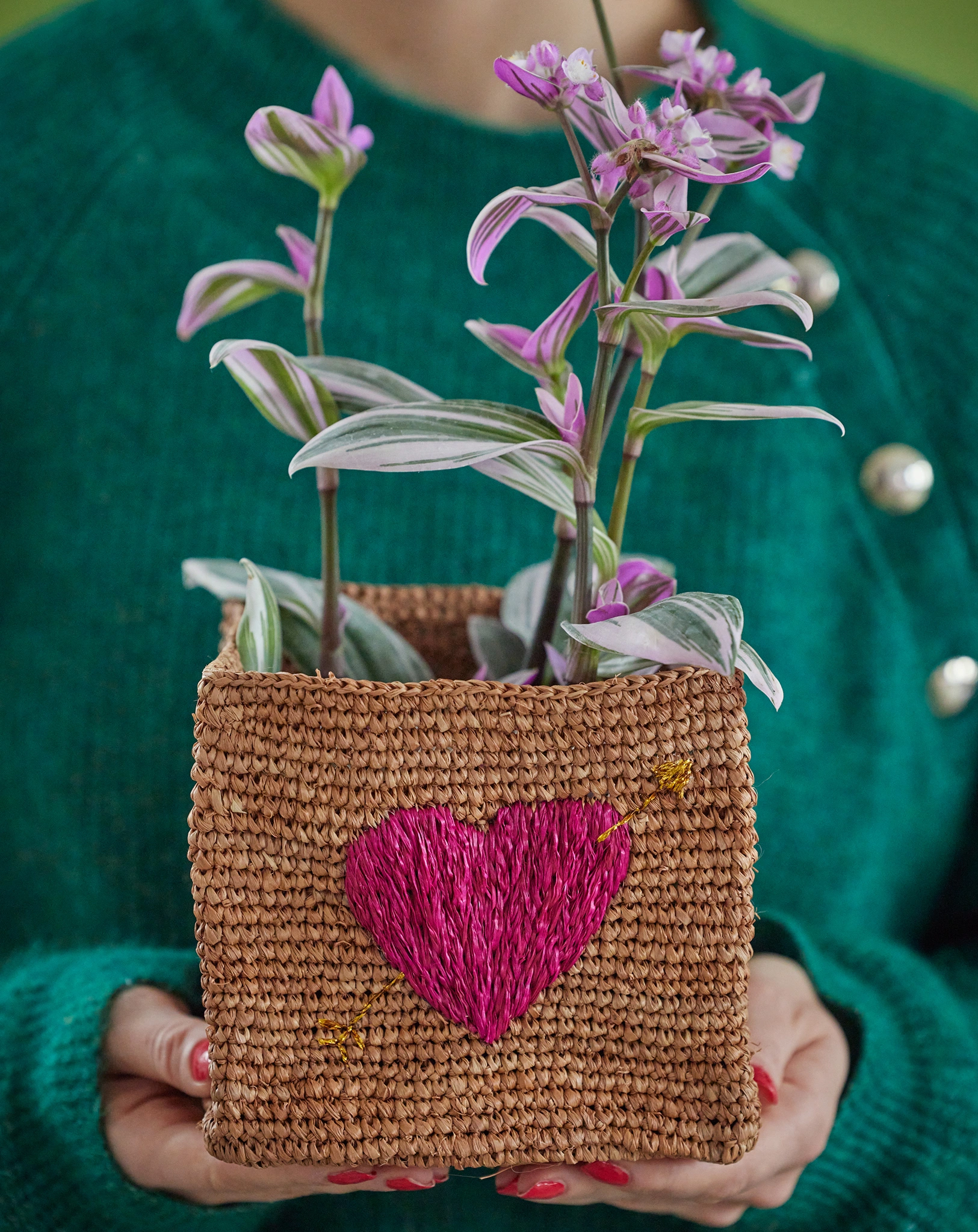 Raffia-Aufbewahrungskorb SQUARE - TEA RED HEART 2er-Set