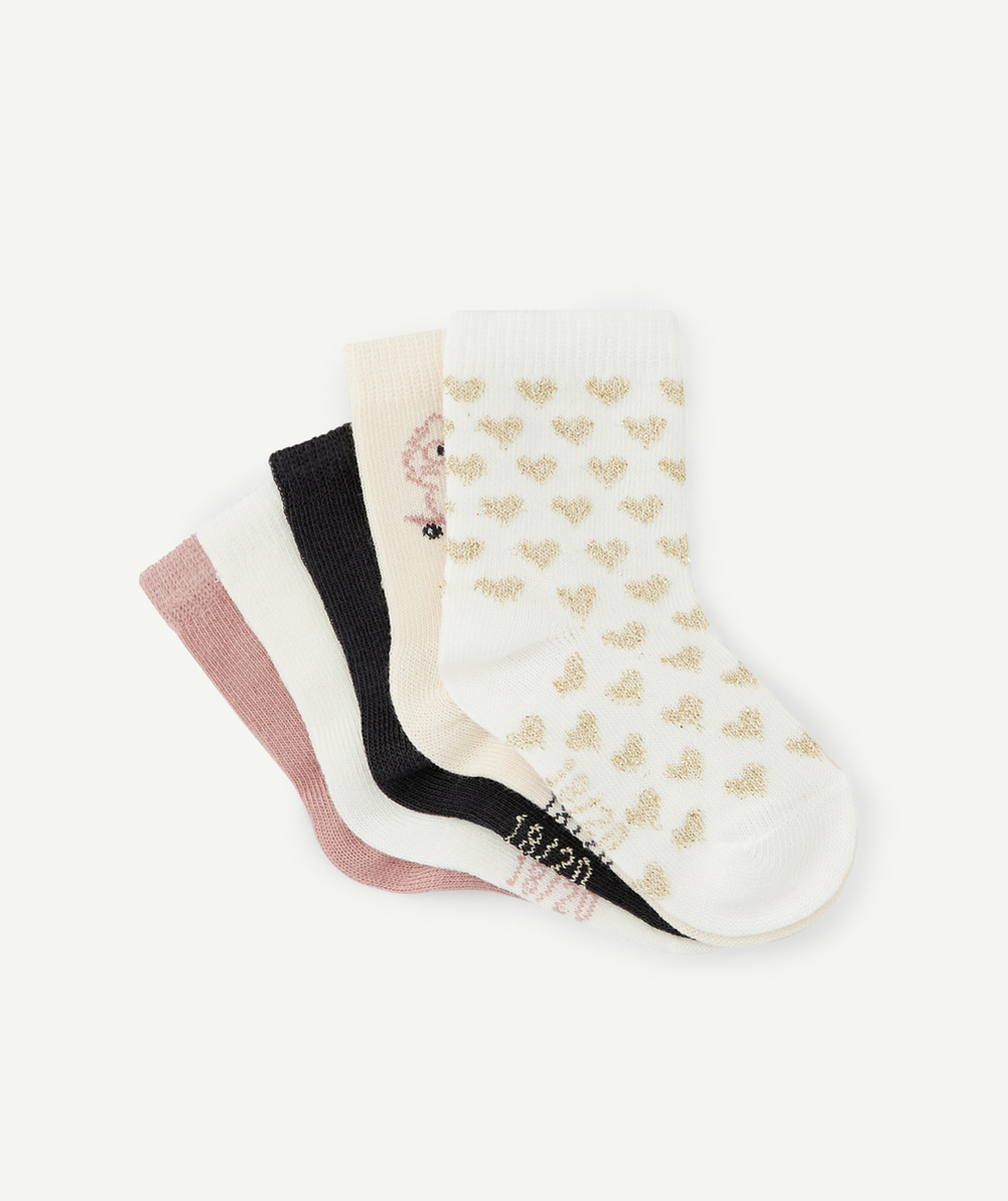 LOT DE 5 CHAUSSETTES BÉBÉ FILLE EN COTON ROSE BLANC ET GRIS