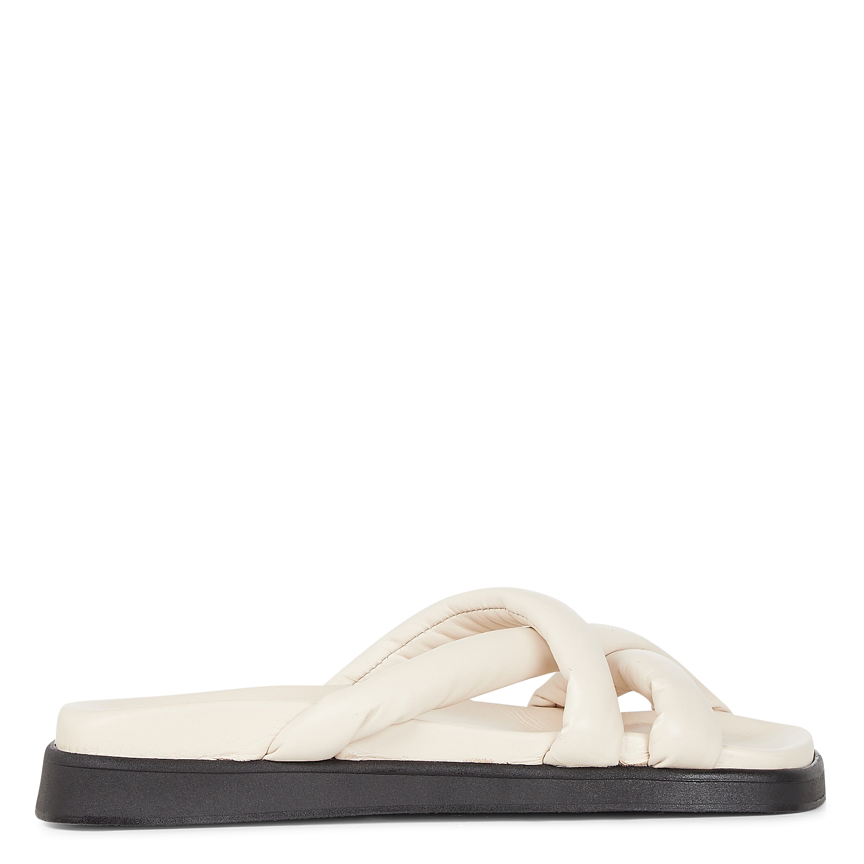 SLIP ON CROSS - Sandales plates à plateforme en cuir| Beige
