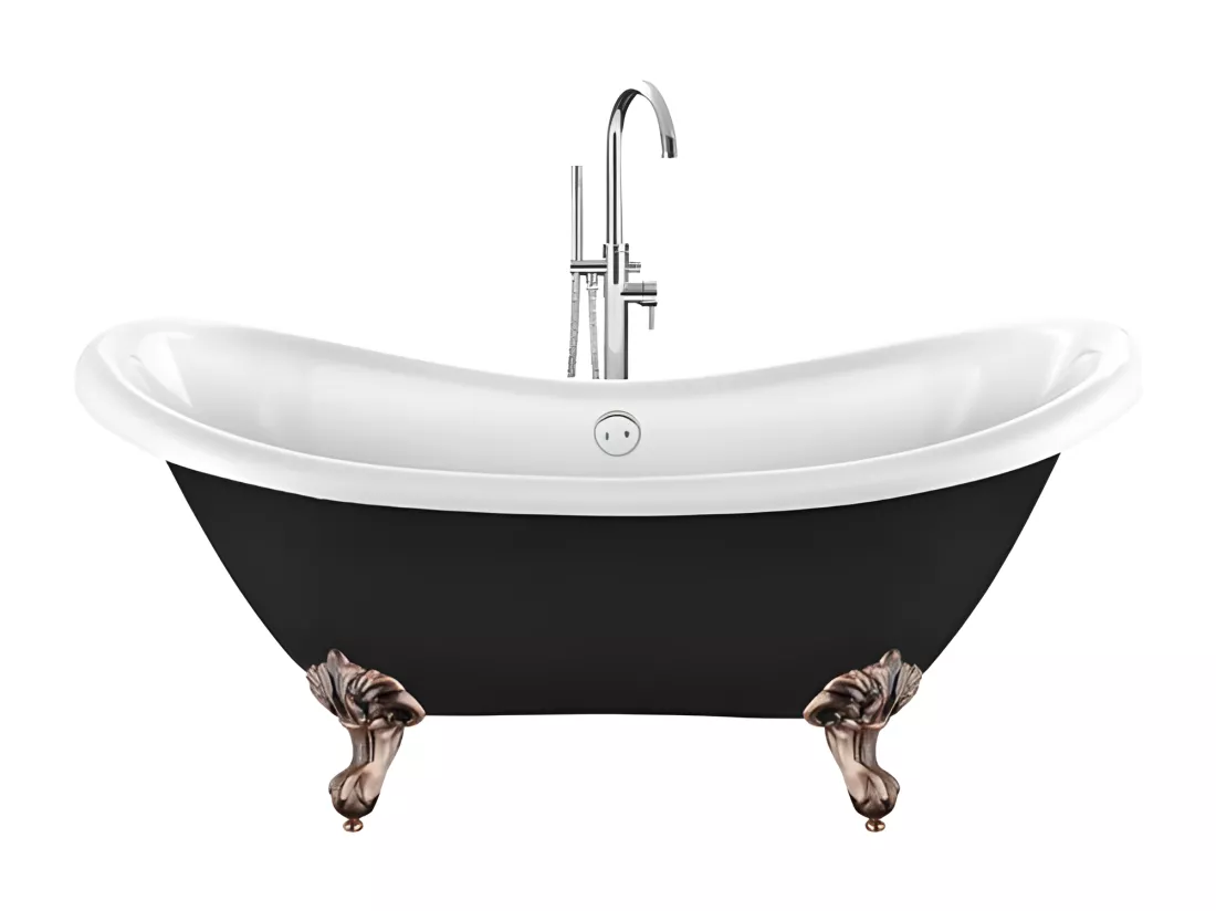 Baignoire ancienne rétro sur pieds DARLINGTON Noire 175 cm Pieds d'Aigle Cuivre rouge vieilli