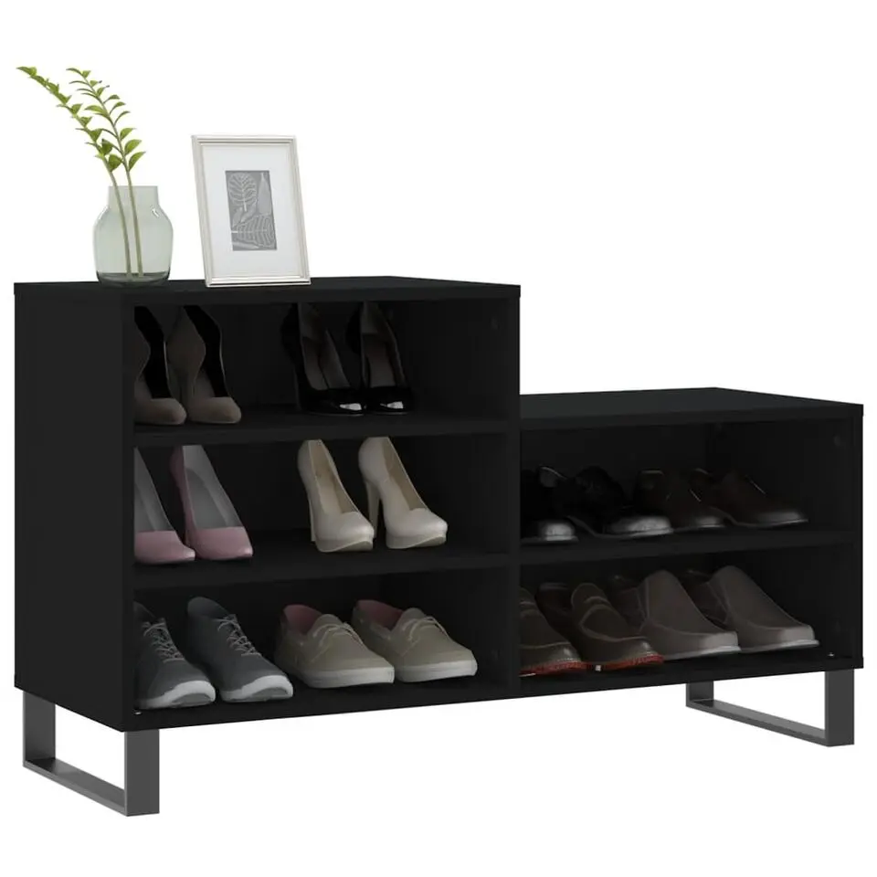 vidaXL - Schoenenkast 10 paar met metalen U-poten - Zwart - Hout - 102x36x60 cm