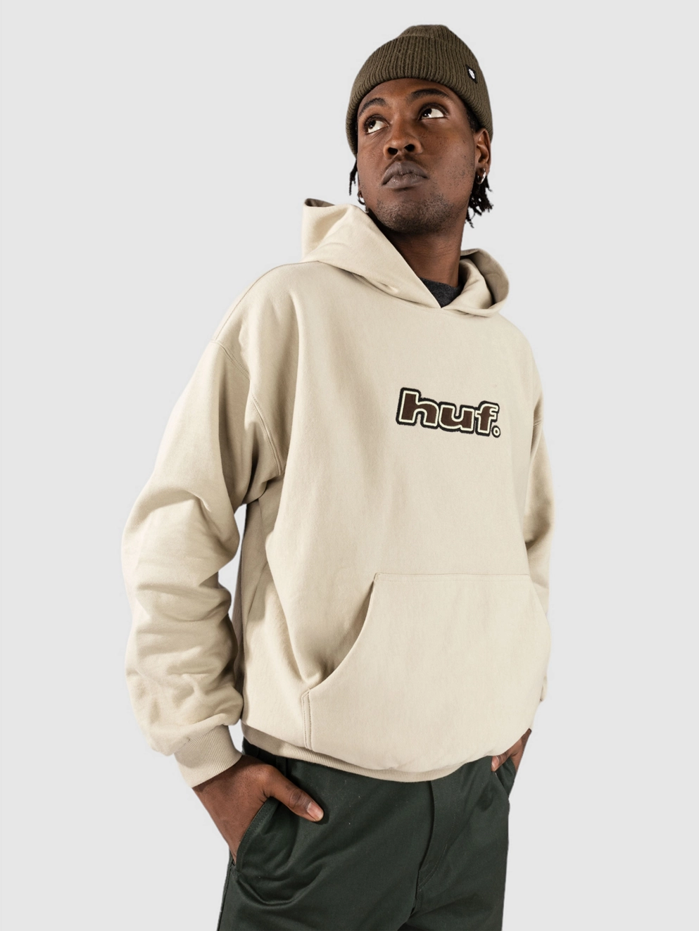 HUF Logo Applique Fleece Hoodie putty