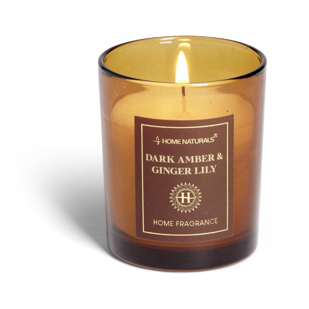 Bougie senteur ambre et gingembre dans pot en verre Ø6,4xH7,9cm marron