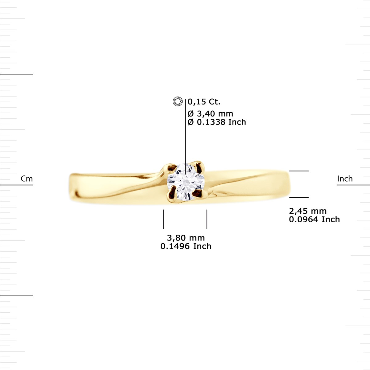 Solitaire Diamant 0,15 Cts 4 Griffes Or Jaune 18 Carats