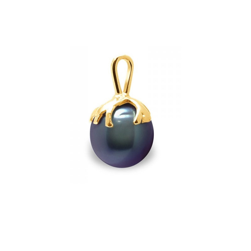 Pendentif Perle de Culture d'eau douce Noire et Or Jaune 375/1000