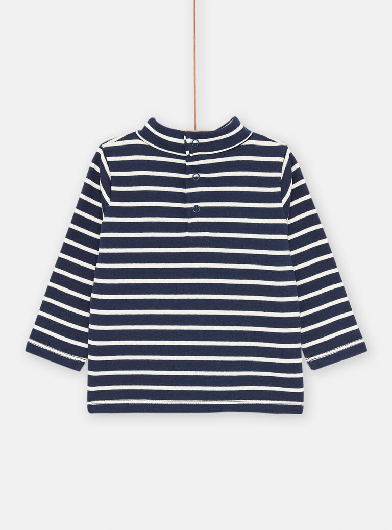 Sous-pull bleu neptune et blanc à col montant pour bébé garçon