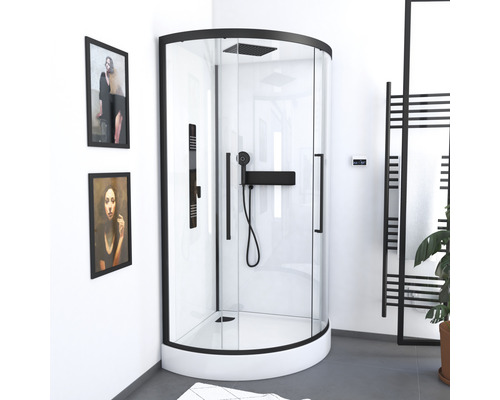 Aurlane Urban 2 complete ronde douche-unit, 90 x 90 x 215 cm, zwart