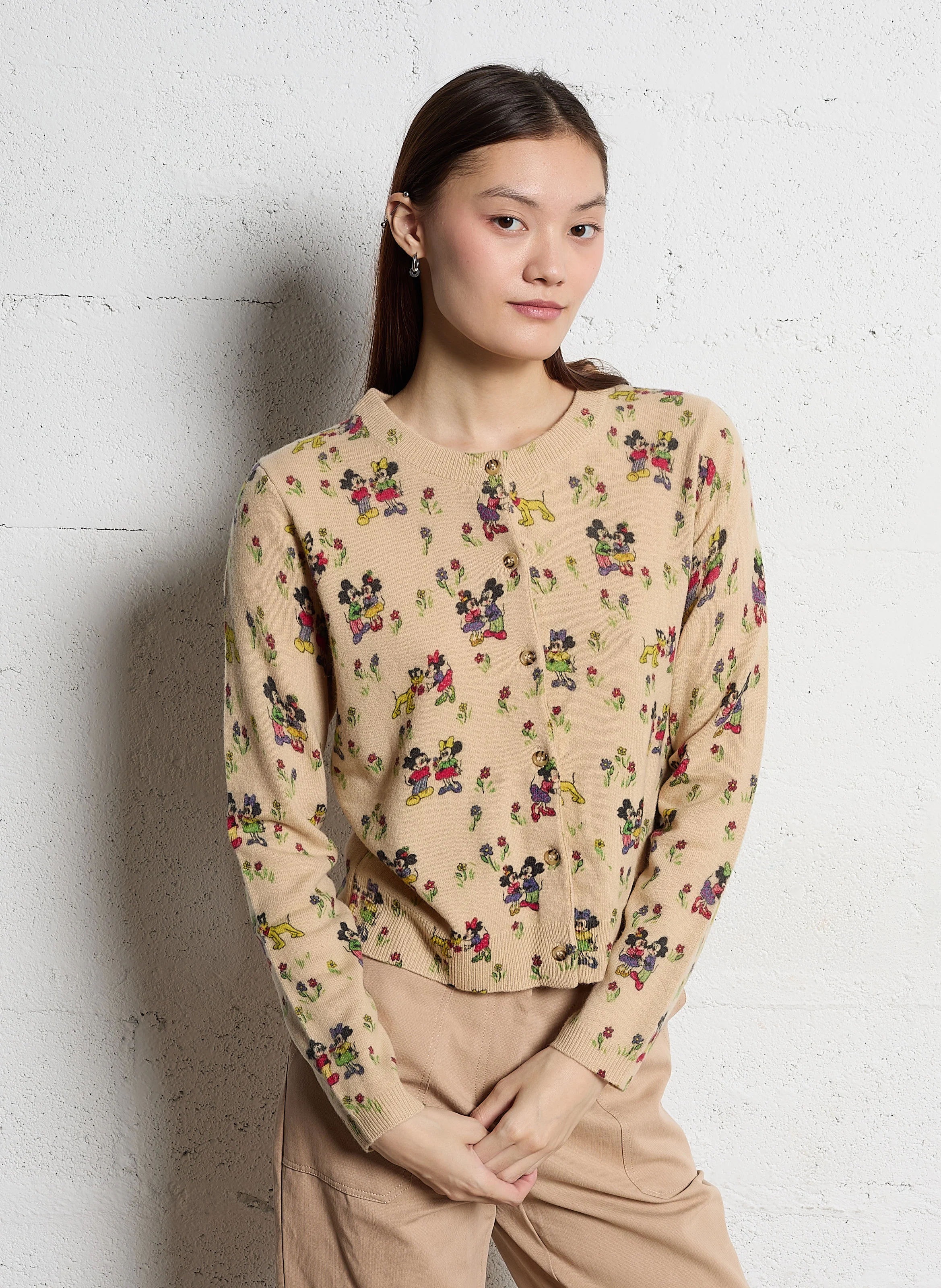 GEMINNIE - Gilet court imprimé en laine| Beige
