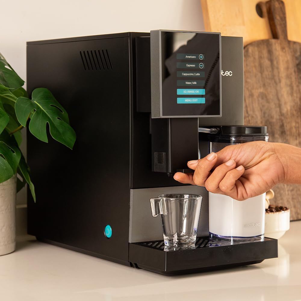 Cecotec Machine à Café Superautomatique Cremmaet Compactccino Black Silver, 19 bars, Réservoir à lait, Système Thermoblock, 5 niveaux de mouture, Réservoir à café 150g