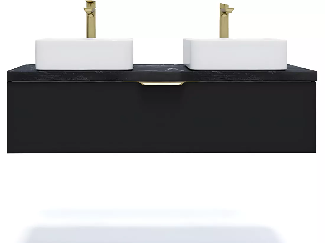 Meuble de salle de bain suspendu 2 vasques à poser 120cm 1 tiroir Noir - Venice