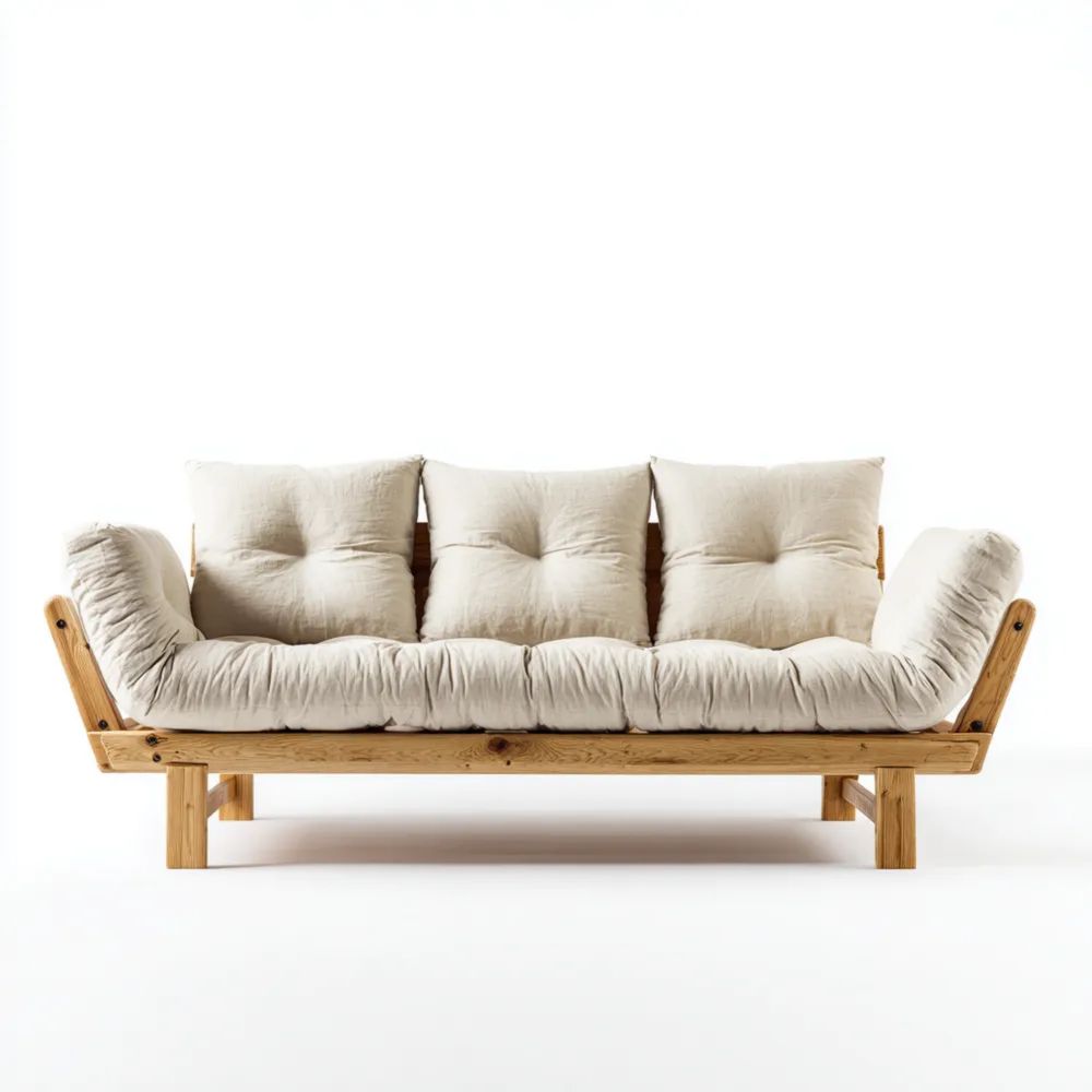 3-Sitzer-Sofa 200x85x90 cm Massivholzgestell Beige Kissen - Skandinavi