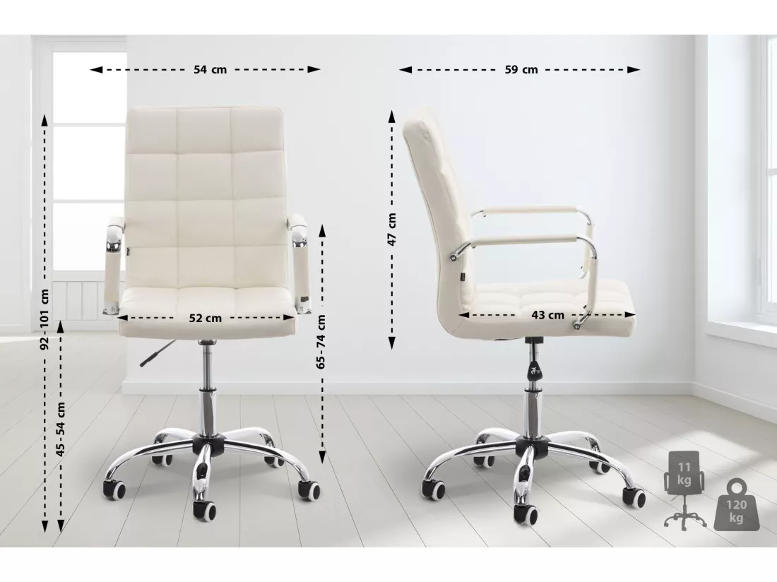 Chaise de bureau - Similicuir & Métal chromé - Blanc - Deli V2