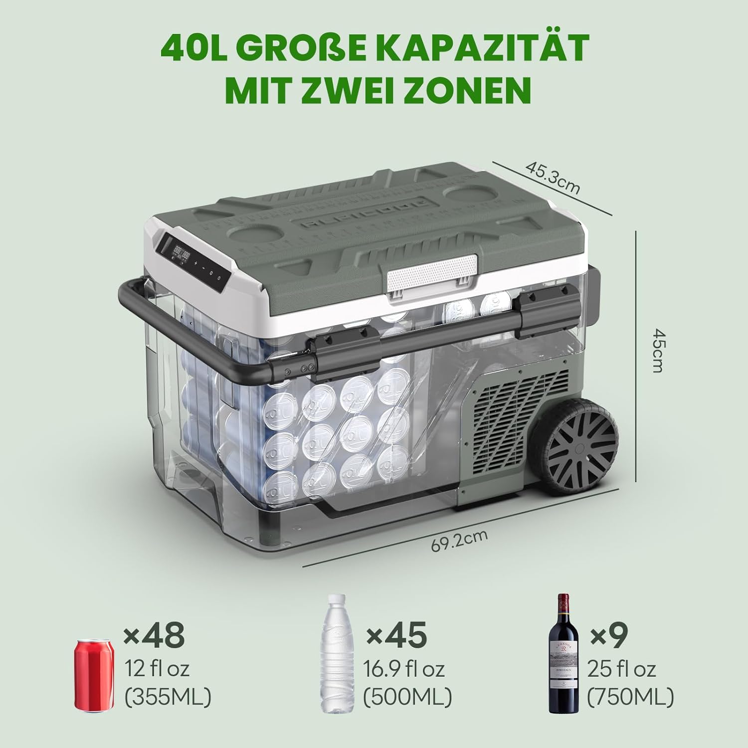 Alpicool 40L Kompressor Kühlbox Dual Zone, Kühlschrank für Auto Mit APP-Steuerung, Kühlbox 12V 230V Kompressor für Auto, Camping, Fahrten, Angeln, Lkw, Reisemobil, Boot, -20℃-20℃