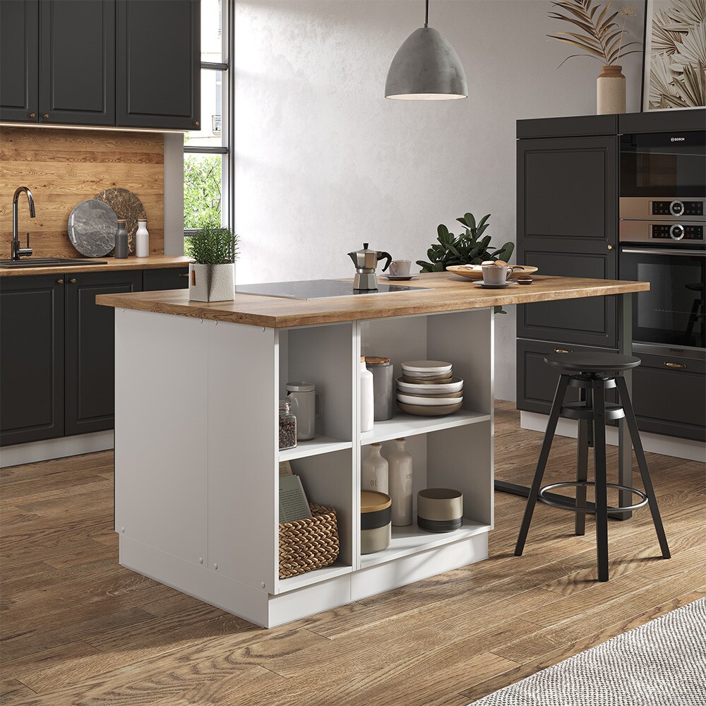 Vicco Kücheninsel Küchenblock Einbauküche Fame-Line Landhaus Weiß Anthrazit 90 cm Gold Küchen Schränke Apothekerunterschrank Schubunterschrank Regalinselunterschrank Softclose-Scharnier Küchenmöbel