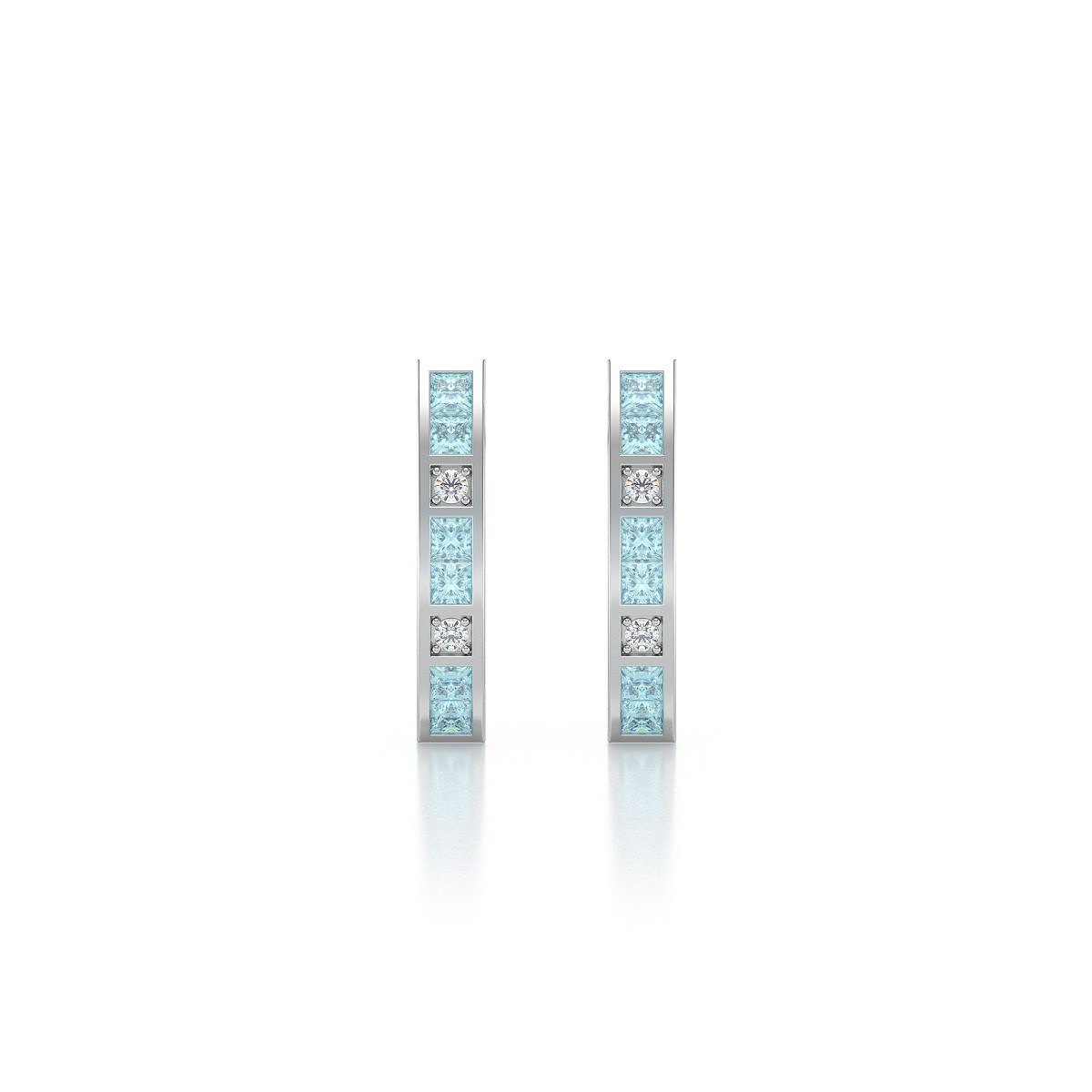 Boucles d'oreilles ADEN Or 585 Blanc Aigue-Marine et Diamants 2.40grs