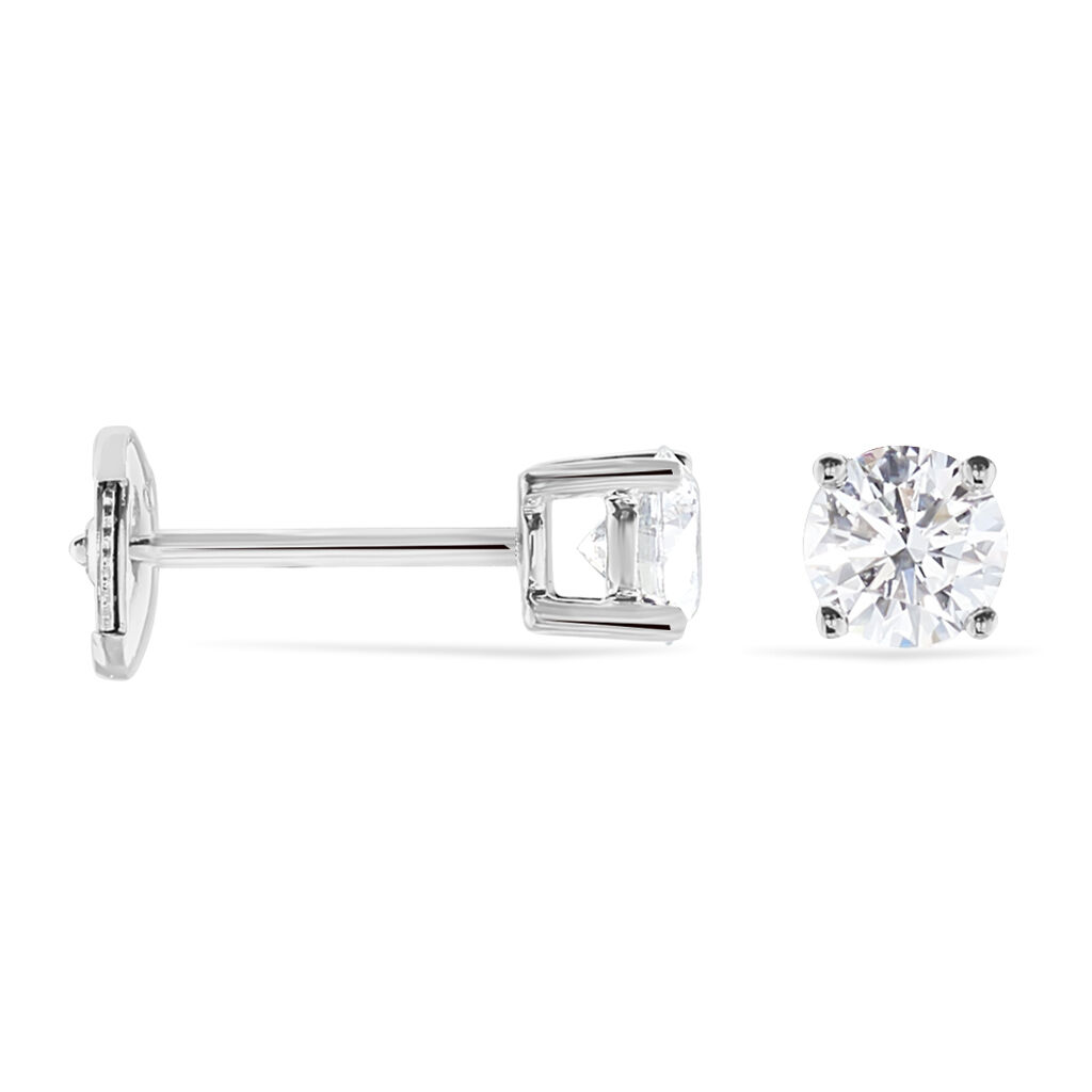 Boucles D'oreilles Puces 4 Griffes Or Blanc Diamant Synthetique