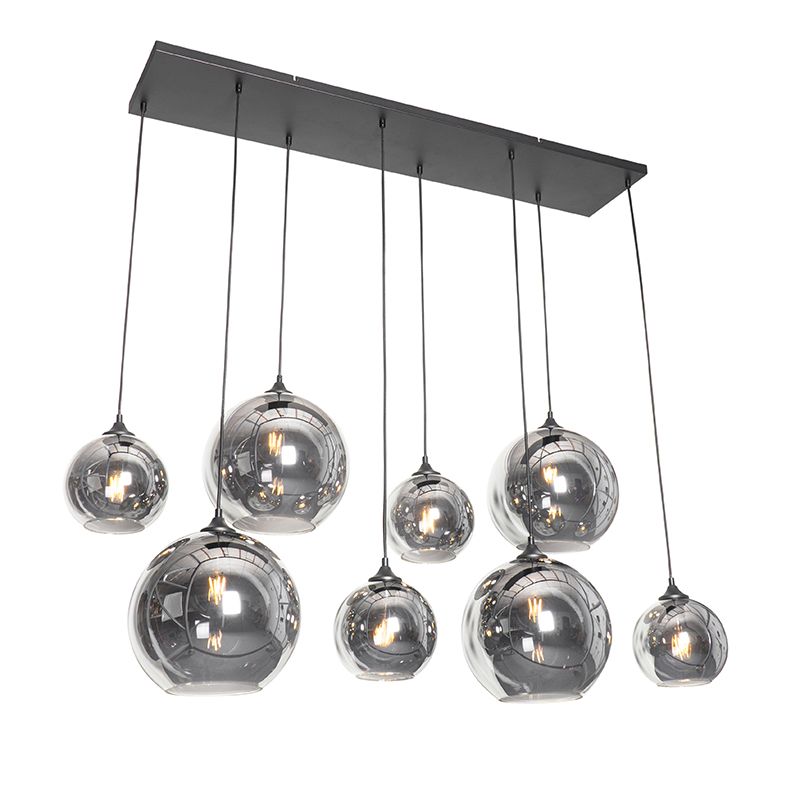 Art Deco hanglamp zwart met smoke glas 8-lichts - Sandra