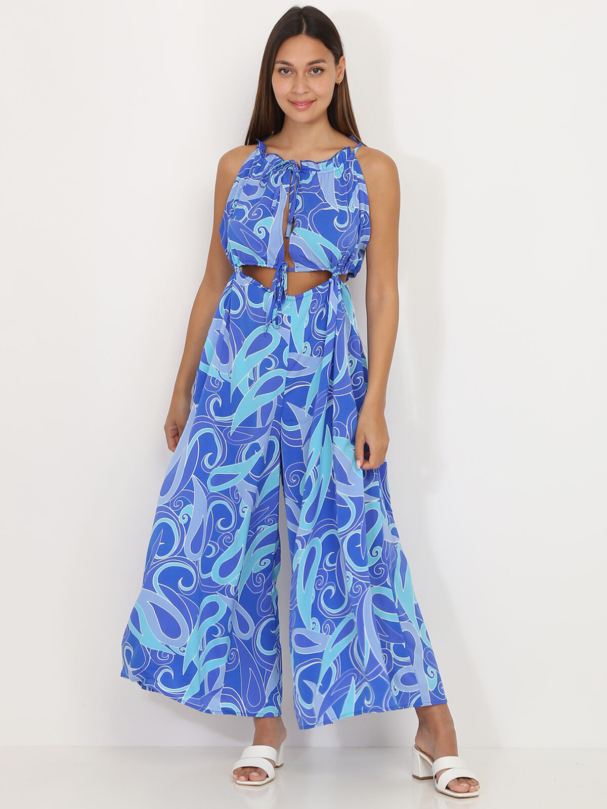 Combinaison cut out à motif cachemire- Bleu