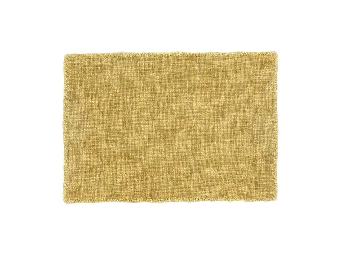 Now's Home - Lot De 4 Sets De Table Franges Tissu Uni Jaune Mimosa 38x54cm Anoki