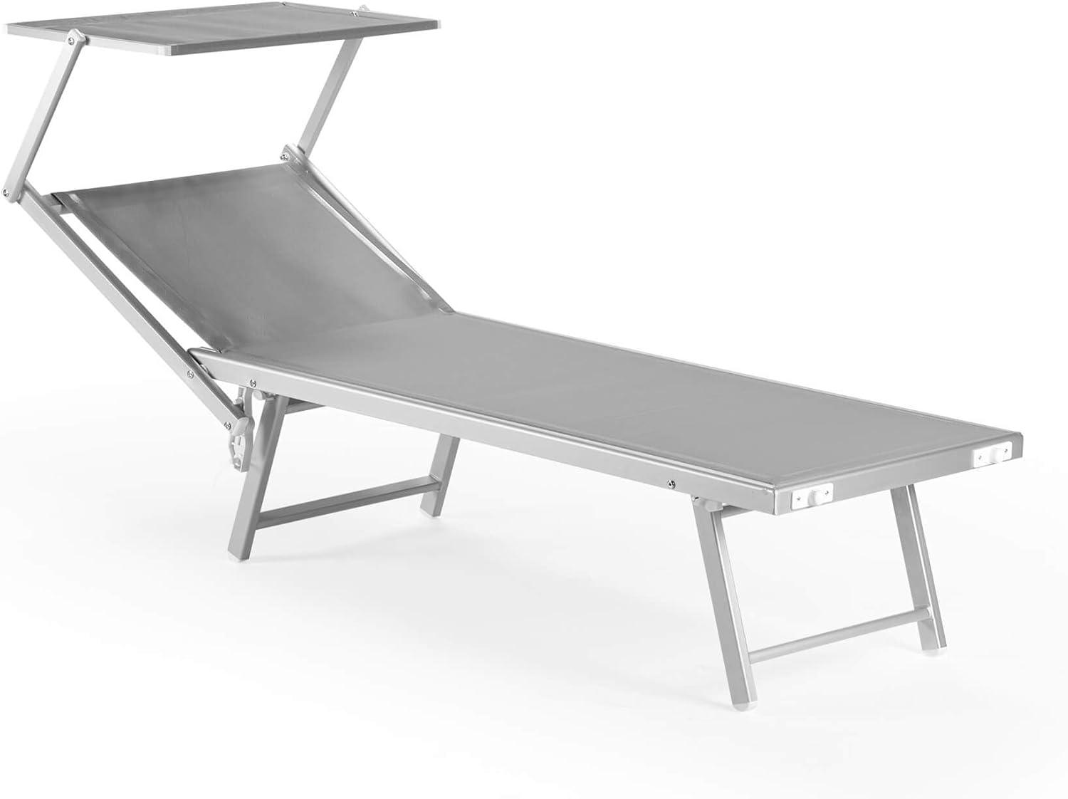 Rebecca Mobili Sonnenliege, Strandliege für Garten, grau, Aluminium Textilene, mit verstellbarem Dach, klappbar - Maße 38 x 186 x 61 (HxBxT) - Art. RE6809
