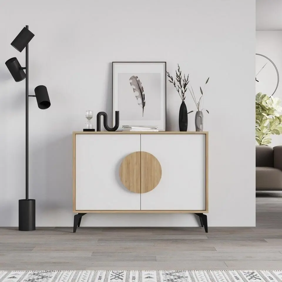 CALICOSY - Dressoir VAE - Licht eiken / wit - 82x110x40 cm