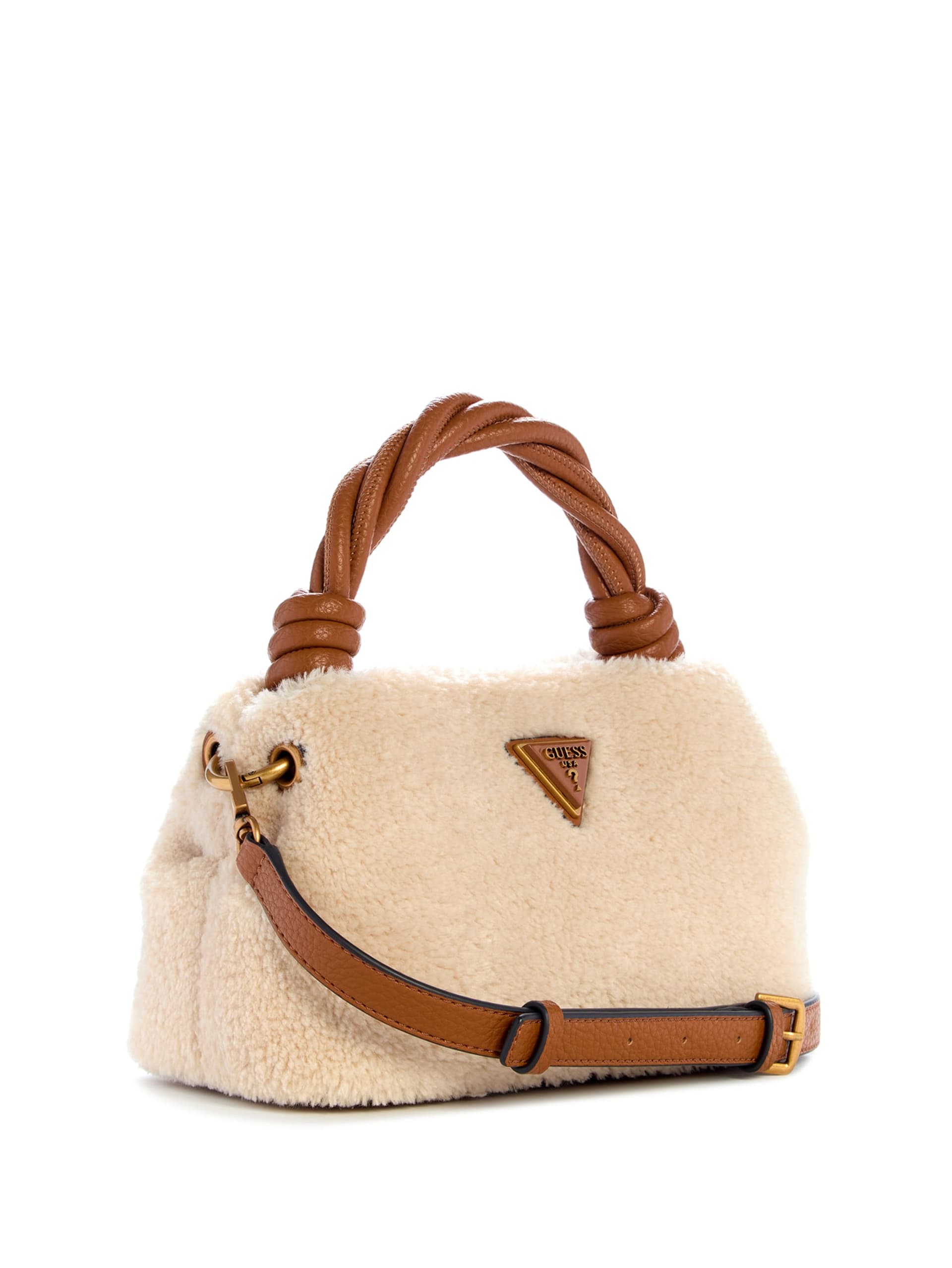 Bolsa transversal Shaida com alça superior em shearling